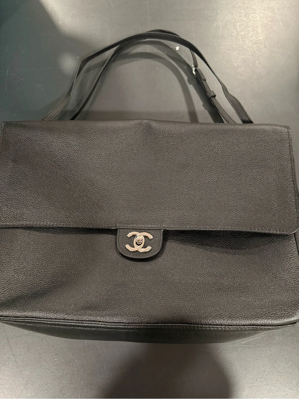 Black Leather Shoulder Flap Bag with CC Turn-Lock